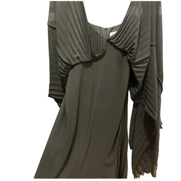 Halston Heritage Black Pleated Evening Gown Goddess Maxi Dress Size 2 - Picture 7 of 15